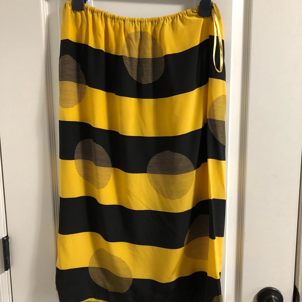 Yellow black striped dotted skirt silk women M/L